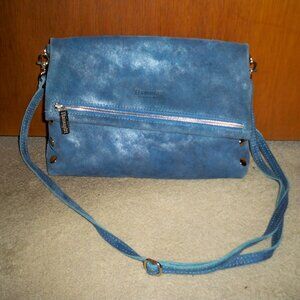 Hammitt VIP Blue Suede Sparkle Large Crossbody Silver Hardware-EUC!! $425